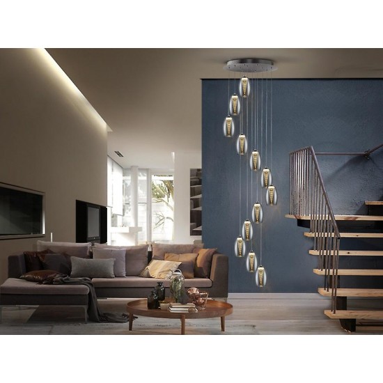CLONE Integrated LED 12-Light Spiral Crystal Cluster Drop Pendant - Chrome