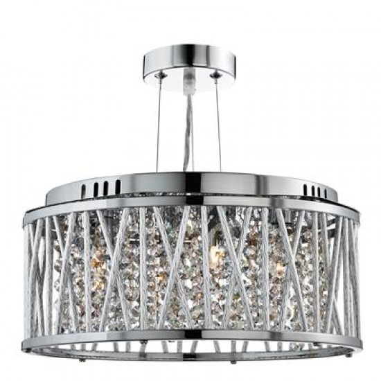 ELLA II 8LT PENDANT- CHROME, CRYSTAL DROPS, ALUMINIUM TUBES