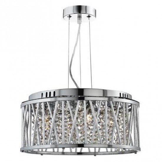 ELLA II 8LT PENDANT- CHROME, CRYSTAL DROPS, ALUMINIUM TUBES