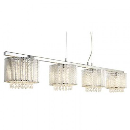 ELLA II 8LT PENDANT- CHROME, CRYSTAL DROPS, ALUMINIUM TUBES