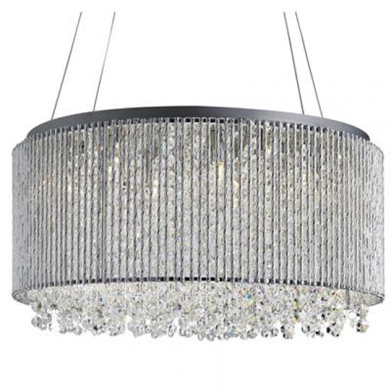 ELLA II 8LT PENDANT- CHROME, CRYSTAL DROPS, ALUMINIUM TUBES